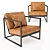 Sleek Black Metal & Tan Leather Armchair 3D model small image 1