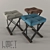 Modern Loft Style Fabric, Wood, and Metal Stool 3D model small image 1