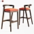 Curved Oak Bar Stool with Velvet Upholstery 3D model small image 1