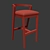 Curved Oak Bar Stool with Velvet Upholstery 3D model small image 2