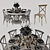 Elegant Dining Set with Rustic Table & Stackable Chairs 3D model small image 3