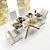 Modern Glass Dining Set with Armchairs & Decor 3D model small image 2