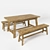 Rustic Country Table & Bench 3D model small image 1