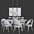Modern Walnut Dining Set: Chairs, Table & Pendant Light 3D model small image 3
