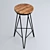 Metal Pedestal Stool with Wood Seat 3D model small image 1