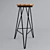 Metal Pedestal Stool with Wood Seat 3D model small image 2