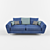 Blue Fabric Double Sofa 3D model small image 1