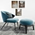 Elegant Ellen Armchair Set with Eaton Pouf 3D model small image 1