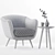 Modern Grey Accent Chair & Oak Side Table 3D model small image 3