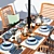 Rustic Elegant Brown Acacia Dining Set 3D model small image 2