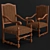 Elegant French Burlap Armchair 3D model small image 1