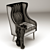 Elegant Black Leather Wingback Chair 3D model small image 3