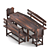 Solid Wood Dining Set 3D model small image 1