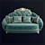 Elegant Floral Carved Wooden Sofa 3D model small image 1