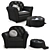 Luxury Leather Armchair & Pouf Set 3D model small image 1