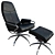 Modern Black Leather Armchair with Footrest 3D model small image 1