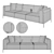 Modern Three-Seater Sofa 3D model small image 2