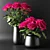 Crimson Elegance: Red Roses in Black Vases 3D model small image 1