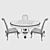 Vintage Wood Circle Table & Velvet Chair 3D model small image 3