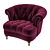 Burgundy Velvet Tufted Accent Chair 3D model small image 2