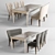 Classic Dining Table Set with Chairs and Bench 3D model small image 1