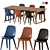 Sleek Oak Veneer Table & Stylish Chairs 3D model small image 1