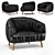 Sleek Black Leather Sofa 3D model small image 1