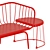 Red Outdoor Bench & Side Table Set 3D model small image 2