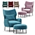 Luxurious Navy Velvet Accent Chair 3D model small image 1