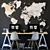 Vintage Office Set with World Map 3D model small image 1