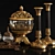 Antique Brass Decor Set: Vases & Candlestick 3D model small image 3