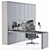 Sleek Black L-Type Desk & Wardrobe 3D model small image 4