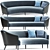 Mid Century Long Curve Sofa with Pillow 3D model small image 1