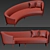 Mid Century Long Curve Sofa with Pillow 3D model small image 2