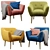 Modern Ergonomic Armchair with Wooden Legs 3D model small image 4