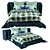 Checkered Green Velvet Bed Set 3D model small image 1