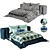 Checkered Green Velvet Bed Set 3D model small image 3