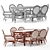 Rattan Bamboo Ophelia Set: Table & Chair 3D model small image 2