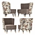 Floral Print Deco Armchair 3D model small image 1