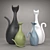 Elegant Ceramic Cat Set 3D model small image 1