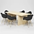 Modern Dining Table Set - Orange Molded Plastic, Black Wood Legs 3D model small image 1