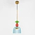 Modern Brass Pendant Light with Blue Glass Shade 3D model small image 1