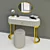 Glam Vanity Set: Drawer Mirror & Leather Stool 3D model small image 2