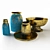 Golden Treasure Decor Set: Vases, Bowl & Tray 3D model small image 2