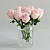 Pink Rose Bouquet in Cut Glass Vase 3D model small image 1