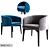 Modern Peggy Blue Armchair 3D model small image 1