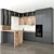 Modern P-shaped Kitchen with Bar Counter 3D model small image 1