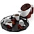 Porcelain Coffee Set with Walnut Stick Tray 3D model small image 1