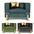 Luxury Leather Armchair: Blue, Green, Black 3D model small image 1