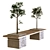 14-Piece Plant Tree Set with Bench 3D model small image 1